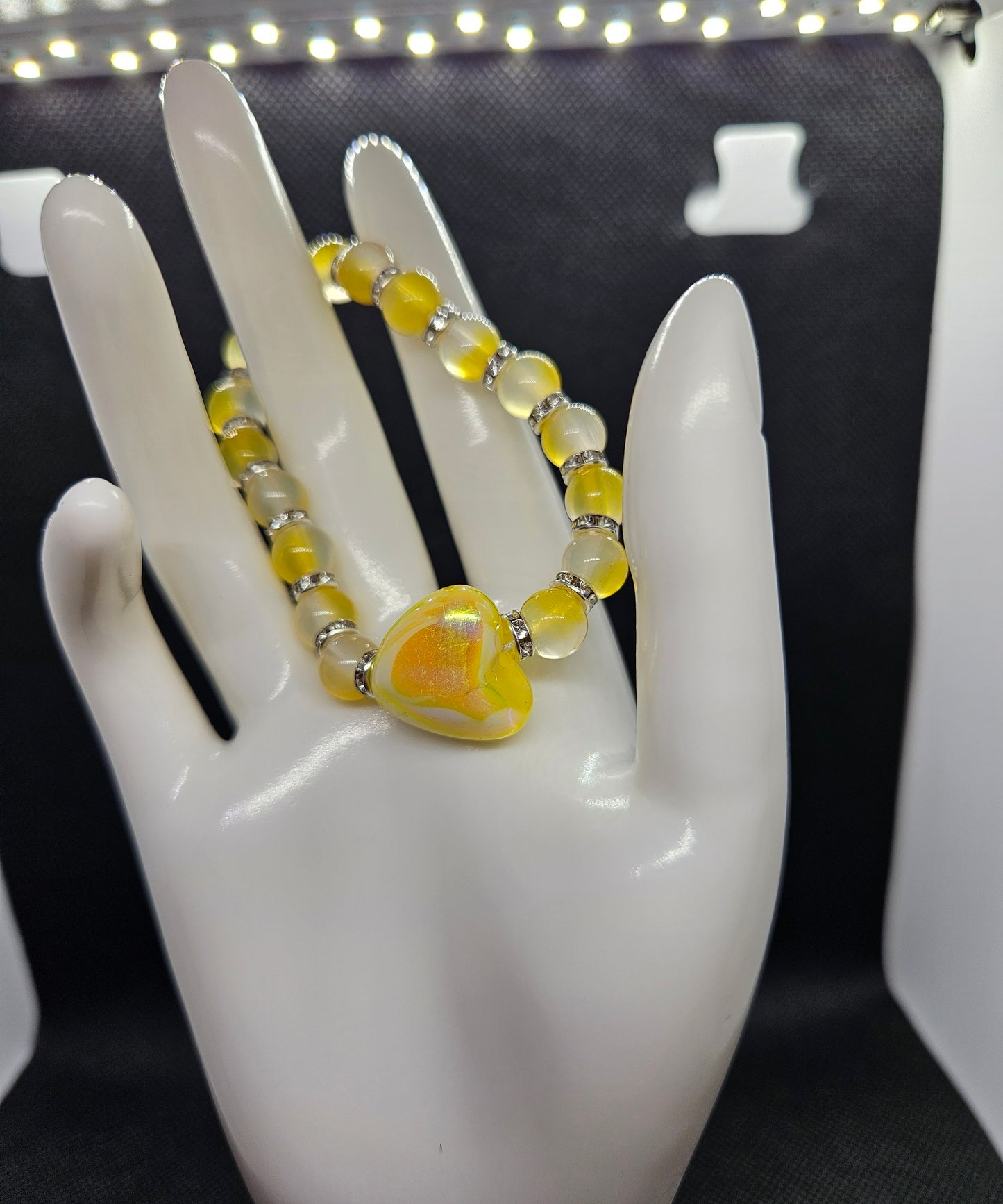 Yellow Heart Bead Stretch Bracelet