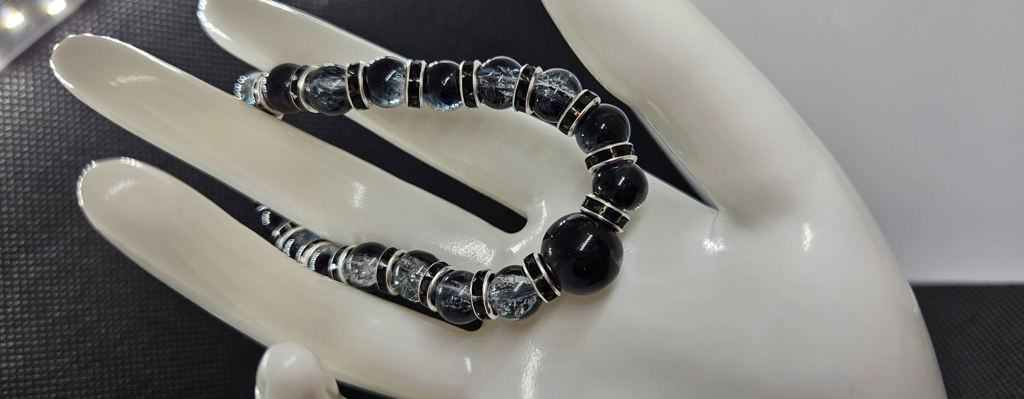 Handcrafted Midnight Charm: Black Beaded Bracelet