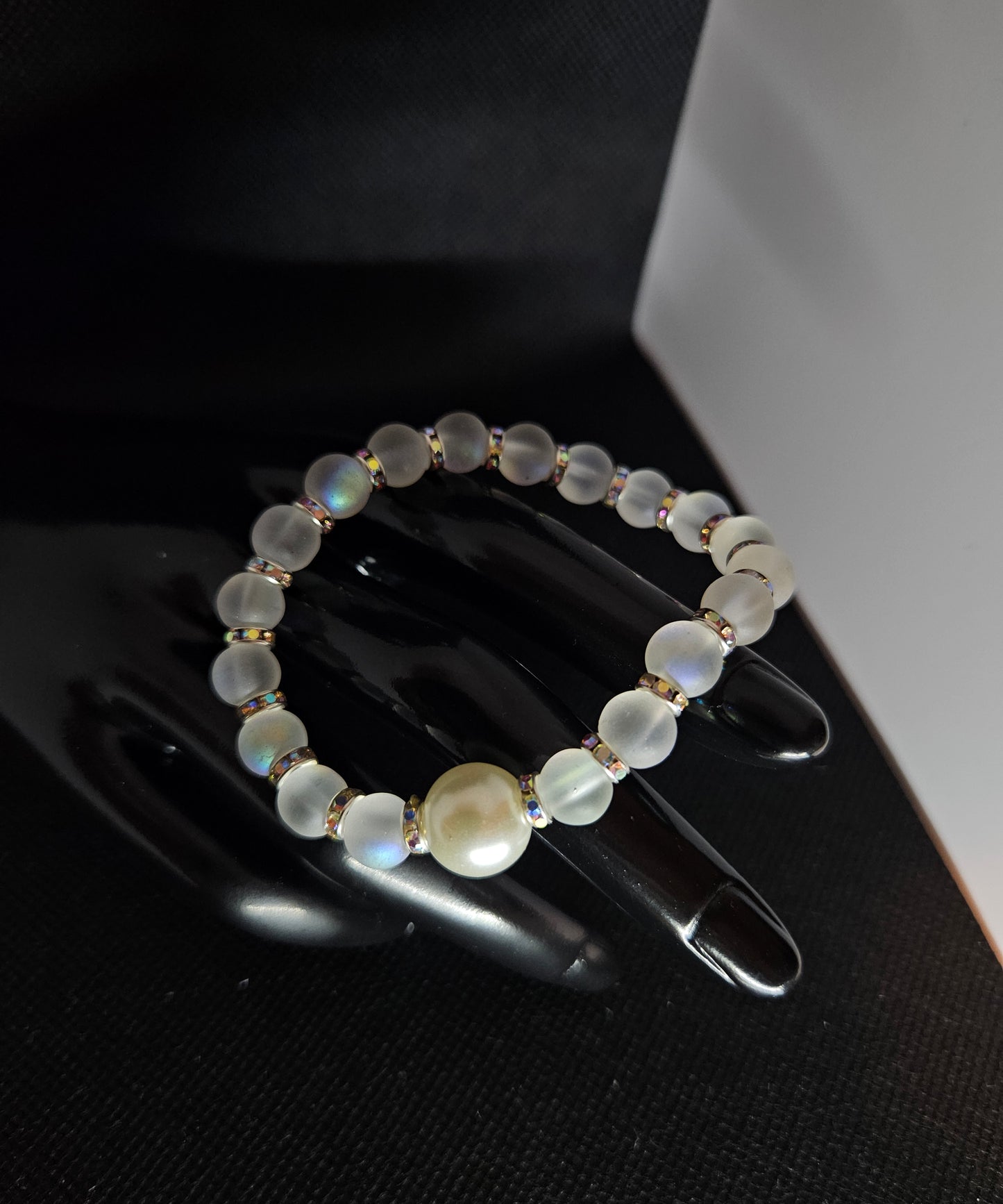 Opalite & Pearl Bracelet – Dainty Handmade Beaded Jewelry, Minimalist Gift