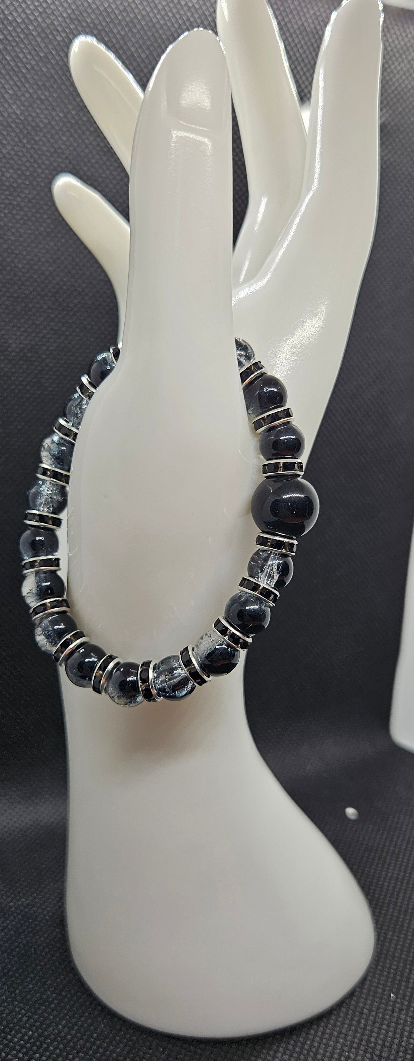 Handcrafted Midnight Charm: Black Beaded Bracelet