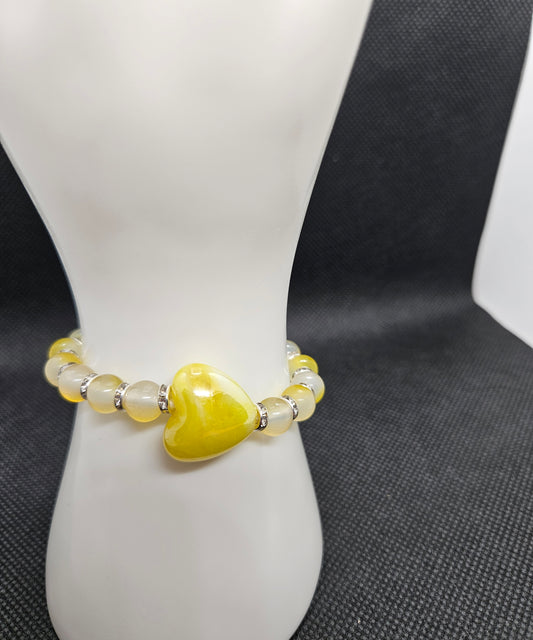 Yellow Heart Bead Stretch Bracelet