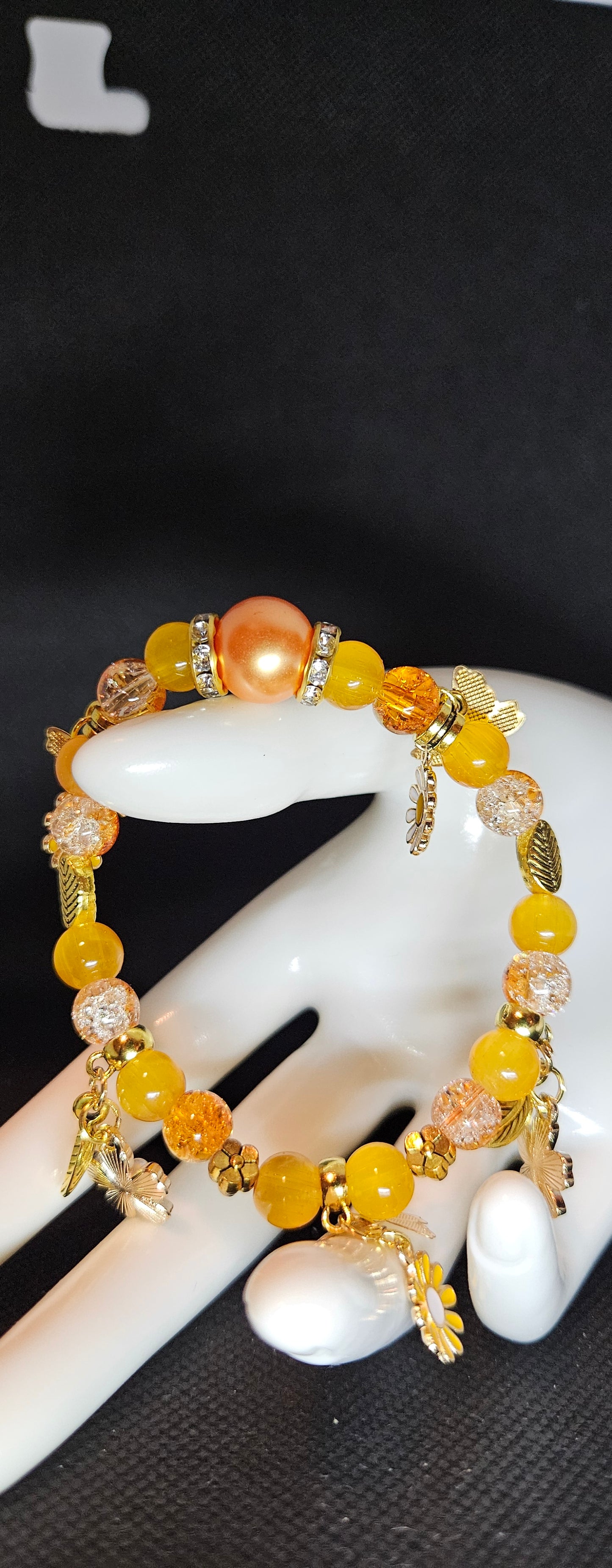 Orange and Yellow Beaded Charm Bracelet – Sunflower Gold Accents, Handmade Boho Jewelry, Positive Energy Gift for Women, Summer Fashion