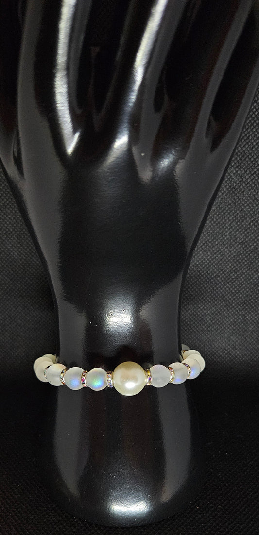 Opalite & Pearl Bracelet – Dainty Handmade Beaded Jewelry, Minimalist Gift